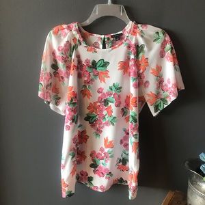 Ann Taylor Floral Blouse Pink And Orange